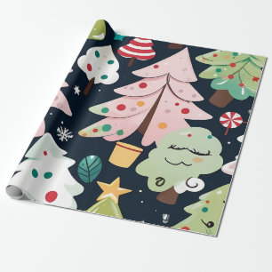 Festive Christmas Trees Pattern Wrapping Paper