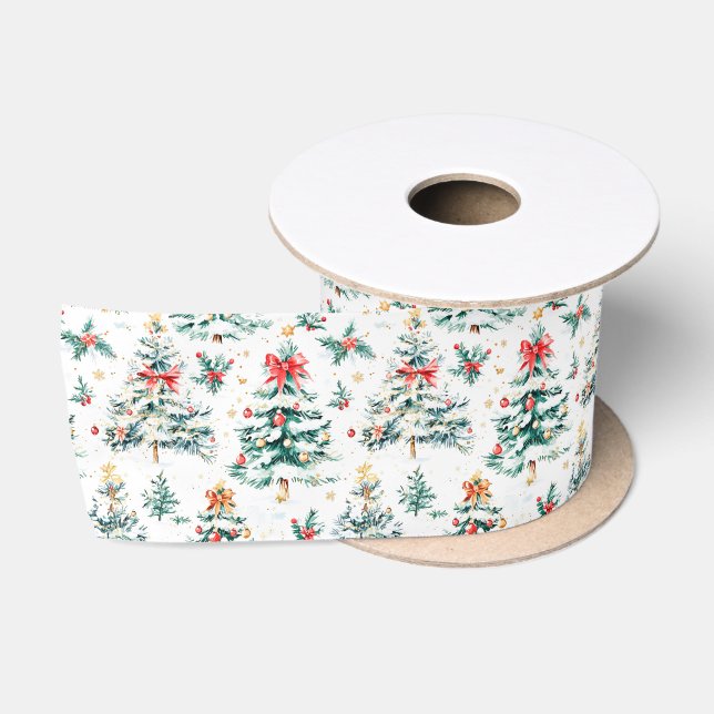 Festive Christmas Trees Satin Ribbon (Spool)