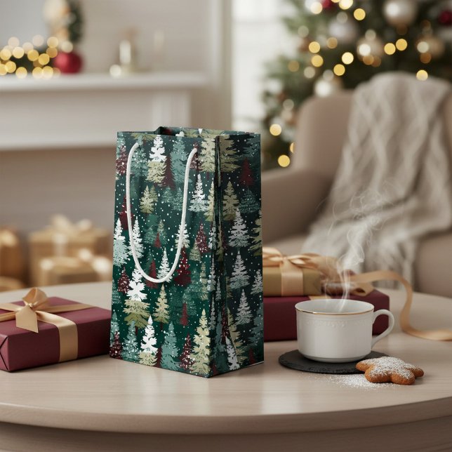 Festive Christmas Trees Snow Small Gift Bag (Creator Uploaded)