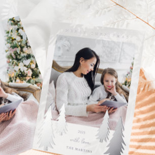 Festive Christmas Trees Two Photo Foil Holiday Card