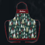Festive Christmas Trees Winter Personalized Name Apron<br><div class="desc">Festive Christmas Trees Winter Snow Holiday Personalized Name Aprons features a pattern of red,  white and green Christmas Trees with snowflakes. Perfect as a personalized gift for family and friends for Christmas and the holidays. Created by Evco Studio www.zazzle.com/store/evcostudio</div>