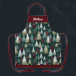 Festive Christmas Trees Winter Personalized Name Apron<br><div class="desc">Festive Christmas Trees Winter Snow Holiday Personalized Name Aprons features a pattern of red,  white and green Christmas Trees with snowflakes. Perfect as a personalized gift for family and friends for Christmas and the holidays. Created by Evco Studio www.zazzle.com/store/evcostudio</div>