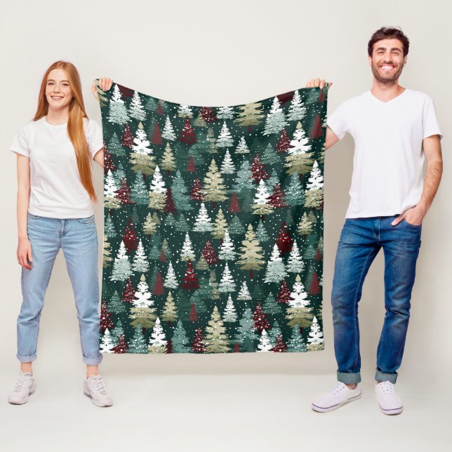 Festive Christmas Trees Winter Snow Holiday Fleece Blanket (In Situ)