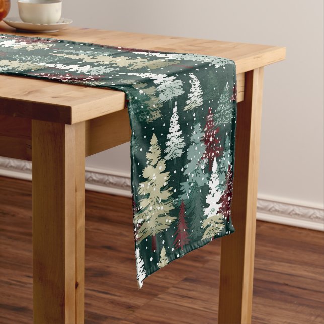 Festive Christmas Trees Winter Snow Holiday Long Table Runner (In Situ)