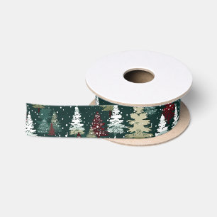 Festive Christmas Trees Winter Snow Holiday Satin Ribbon
