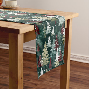 Festive Christmas Trees Winter Snow Holiday Short Table Runner