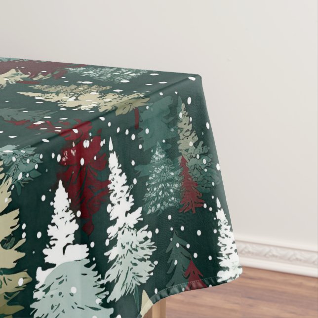 Festive Christmas Trees Winter Snow Holiday Tablecloth (In Situ)