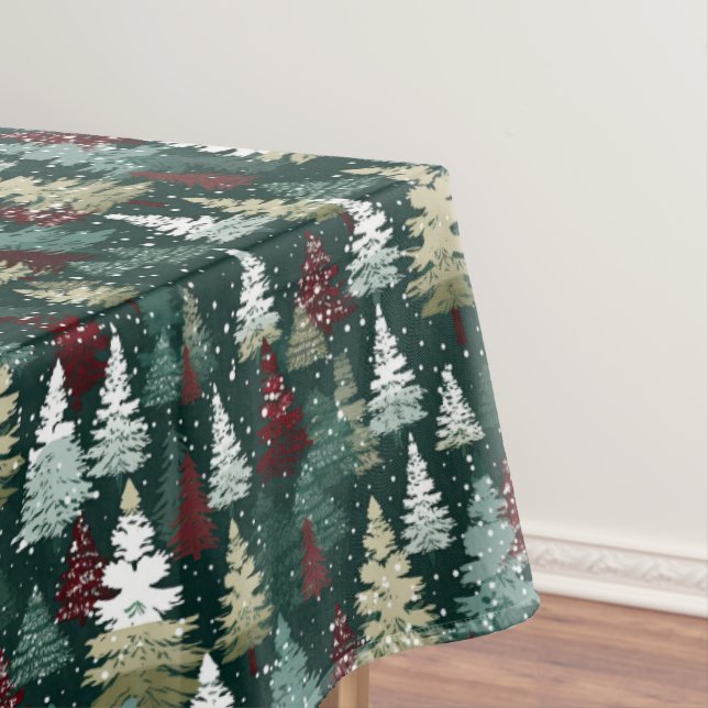 Festive Christmas Trees Winter Snow Holiday Tablecloth (In Situ)