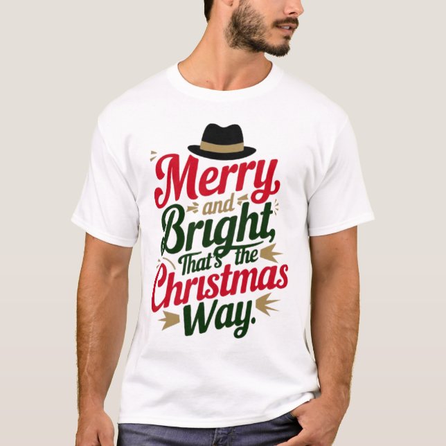 Festive Christmas Typography with Hat Design T-Shirt (Front)