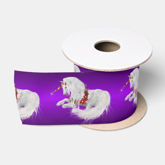 Festive Christmas Unicorn Purple Ombre  Satin Ribbon (Spool)