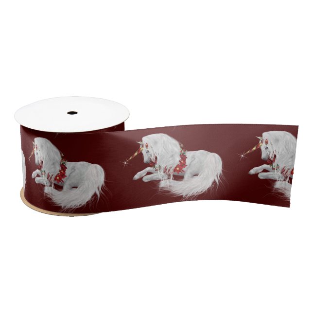 Festive Christmas Unicorn Red Satin Ribbon (Spool)