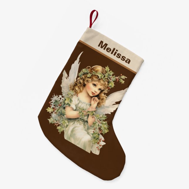 Festive Christmas watercolor Angel add name  Small Christmas Stocking (Front (Hanging))