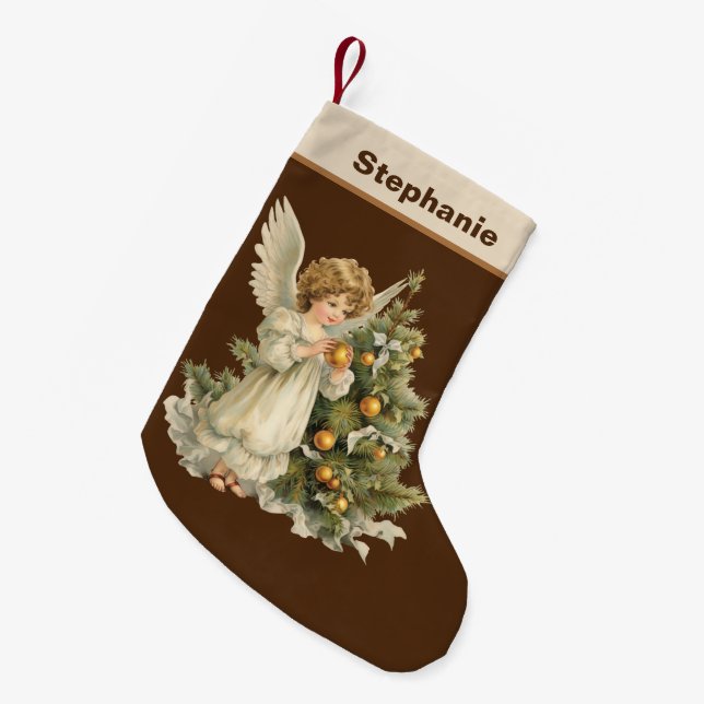 Festive Christmas watercolor Angel add name  Small Christmas Stocking (Front (Hanging))
