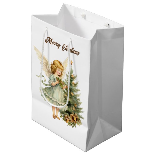 Festive Christmas watercolor Angel add text Medium Gift Bag (Front Angled)