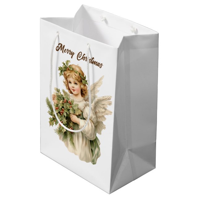 Festive Christmas watercolor Angel add text  Medium Gift Bag (Back Angled)