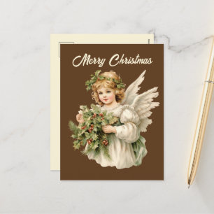 Festive Christmas watercolor Angel  Holiday Postcard