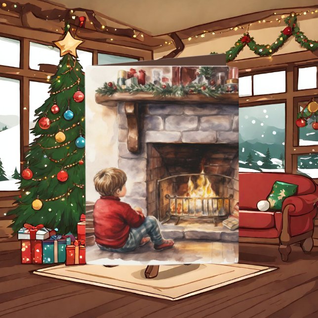 Festive Christmas watercolor boy add text Holiday Card (Creator Uploaded)