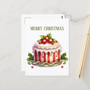 Festive Christmas watercolor cake add text Postcard