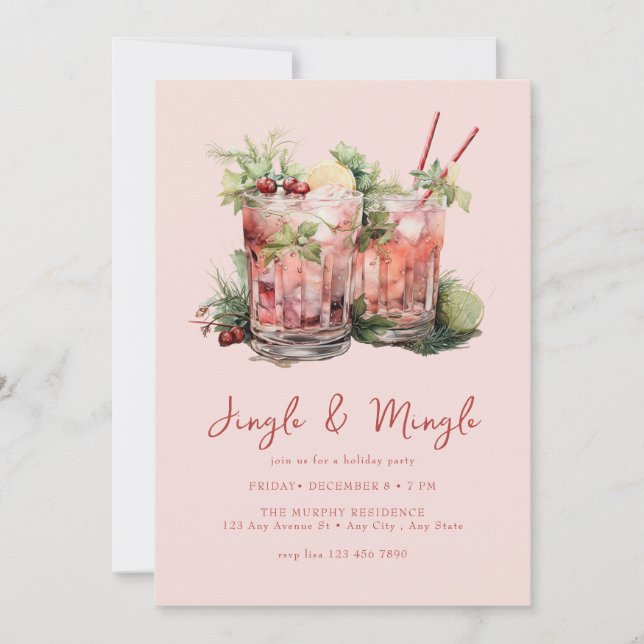 Festive Christmas Watercolor Cocktail Party   Invitation (Front)
