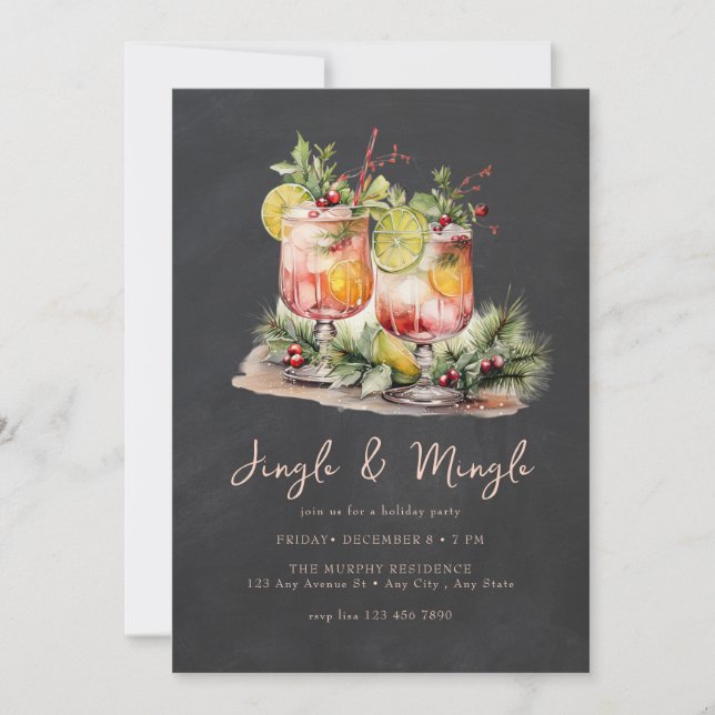 Festive Christmas Watercolor Cocktail Party   Invitation (Front)