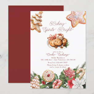 Festive Christmas Watercolor Cookie Exchange Invitation