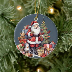 festive Christmas Watercolor Santa add text  Ceramic Ornament