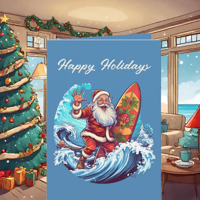 Festive Christmas watercolor Santa beach  Card (Creator Uploaded)