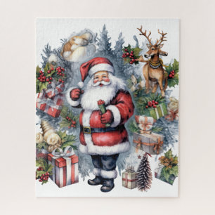 festive Christmas watercolor Santa  Jigsaw Puzzle