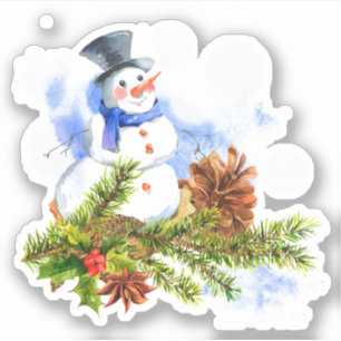 Festive Christmas Watercolor Snowman