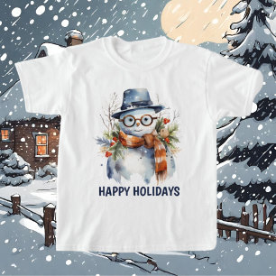 Festive Christmas watercolor snowman add text  T-Shirt