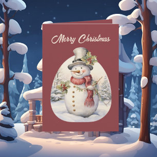 Festive Christmas watercolor snowman Card