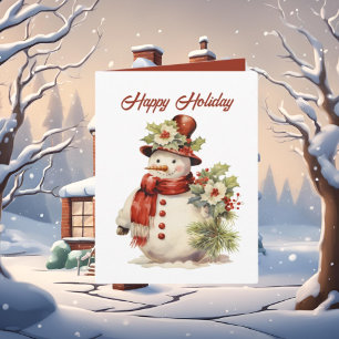 Festive Christmas watercolor snowman Card