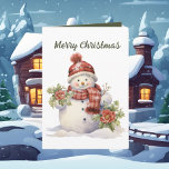 Festive Christmas watercolor snowman  Card<br><div class="desc">Festive Christmas watercolor snowman Card</div>