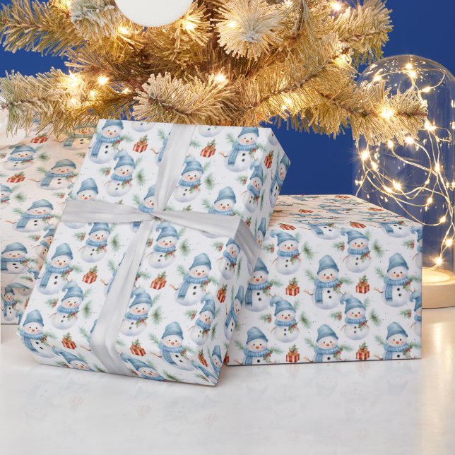Festive Christmas watercolor Snowman  Wrapping Paper (Holidays)