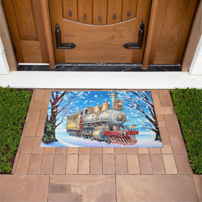Festive Christmas watercolor train Doormat (Outdoor)