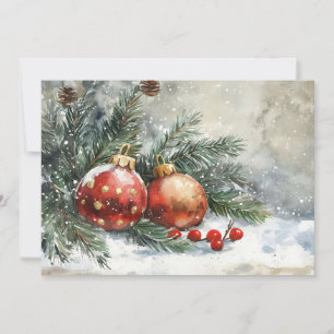 Festive Christmas Watercolor Vintage Greeting Card