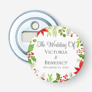Festive Christmas Wedding Floral Personalized Bottle Opener