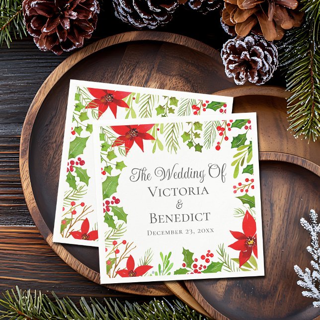 Festive Christmas Wedding Floral Personalized Napkin (Creator Uploaded)