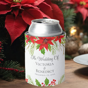 Festive Christmas Wedding Poinsettia Personalized Can Cooler