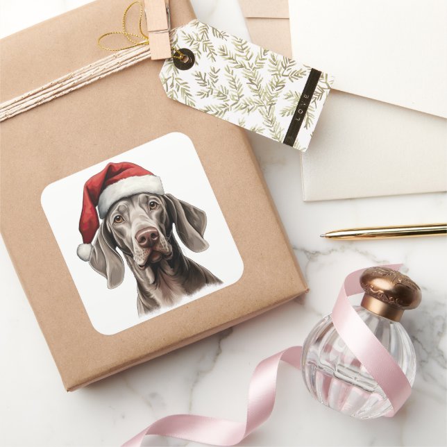 Festive Christmas Weimaraner Square Sticker (Gifting)