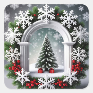 Festive Christmas Window Display Square Sticker
