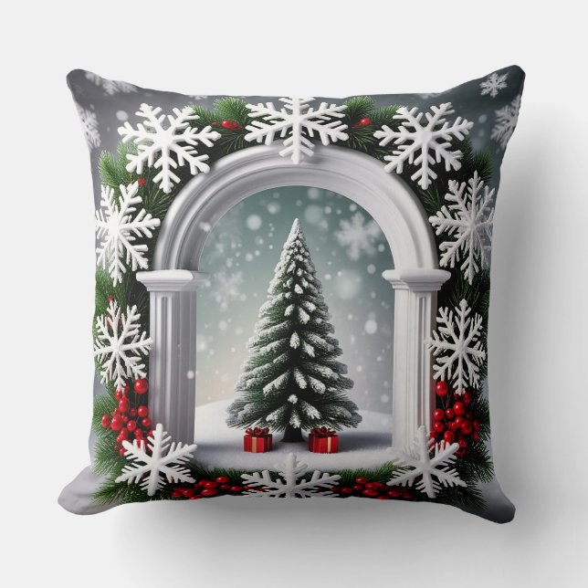 Festive Christmas Window Display Throw Pillow (Front)