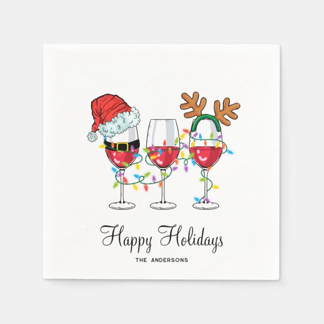Festive Christmas Wine Glasses Happy Holidays Napkin (Front)