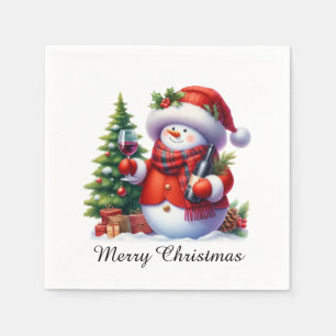 Festive Christmas wine snowman customizable Napkin