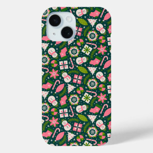 Festive Christmas Winter Holiday Pattern In Green  iPhone 15 Case