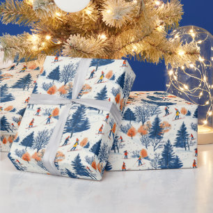 Festive Christmas Winter skiing tiled pattern Wrapping Paper