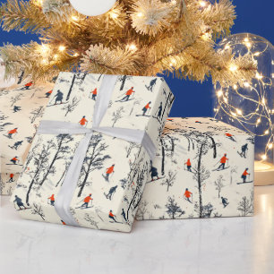 Festive Christmas Winter skiing tiled pattern  Wrapping Paper