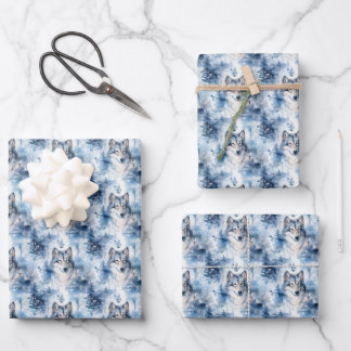 Festive Christmas wolf tiled pattern Wrapping Paper Sheet