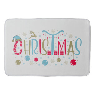 Festive Christmas Word Art Bath Mat