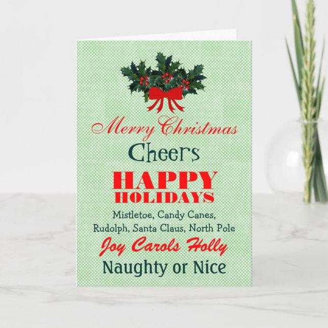 Festive Christmas Words Sayings Quotes Personalize Holiday Card (Front)